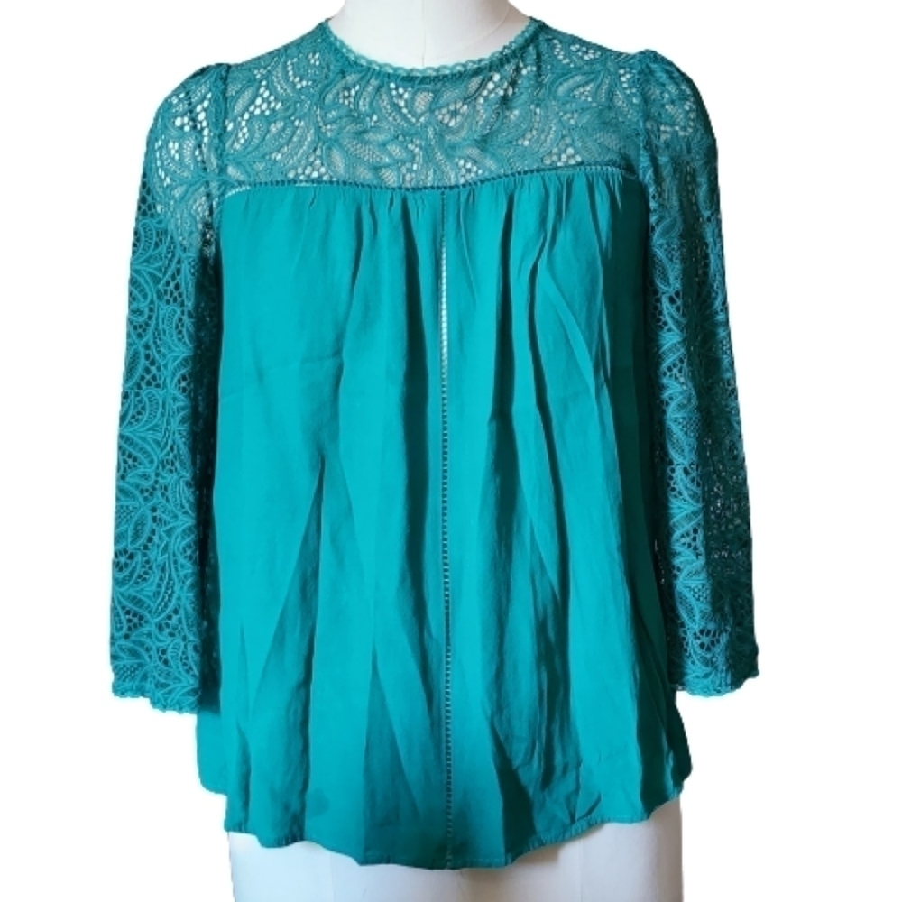 Moulinette soeur lace long sleeve blouse color green size 10